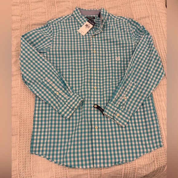 Chaps Other - Chaps Easy Care Blue‎ White Check Button Down Shirt Men’s Medium NWT